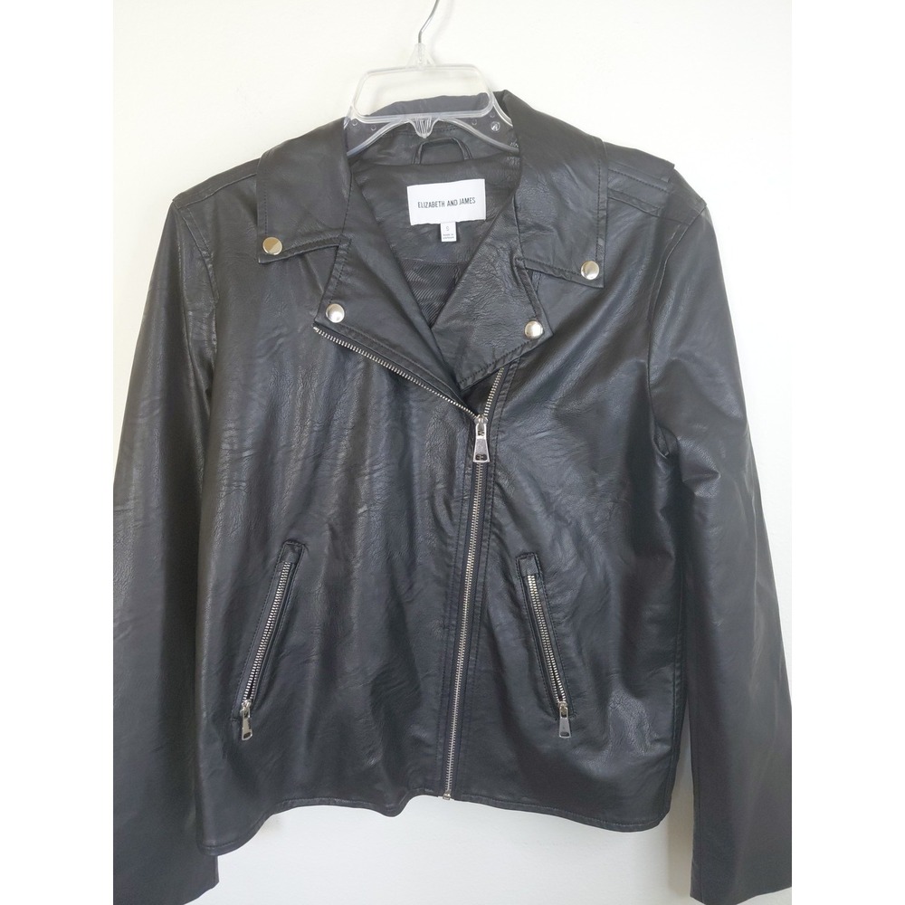 ELIZABETH AND JAMES WOMEN'S FAUX LEATHER MOTO JACKET BLACK SZ S NEW  AUTHENTIC